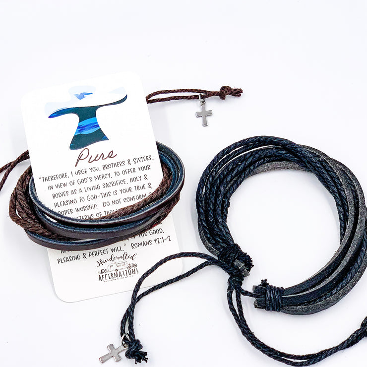 ”Pure” Leather Bracelet Set-Handcrafted Affirmations