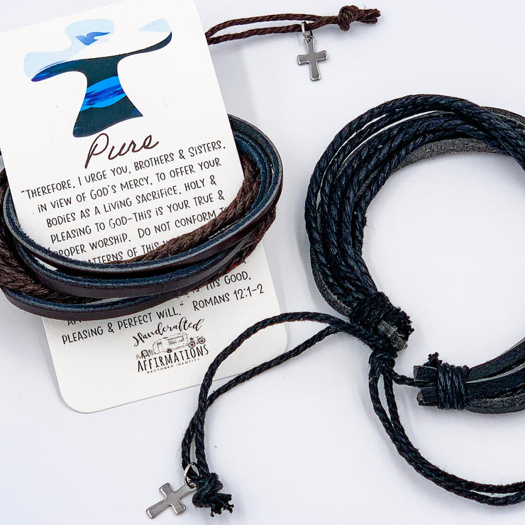 ”Pure” Leather Bracelet Set-Handcrafted Affirmations