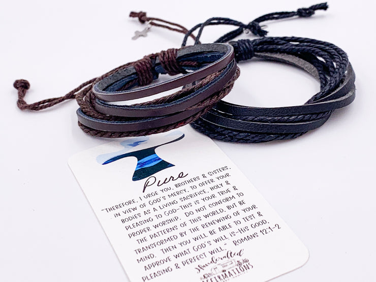 ”Pure” Leather Bracelet Set-Handcrafted Affirmations