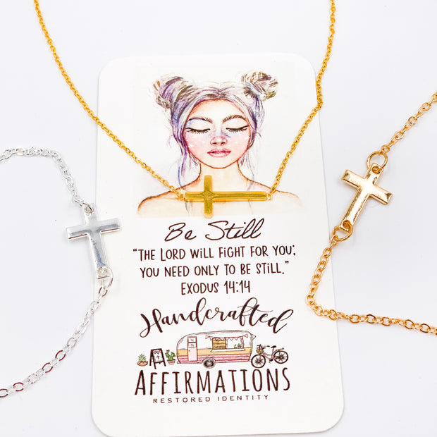 “Be Still” Side Cross Necklace-Handcrafted Affirmations
