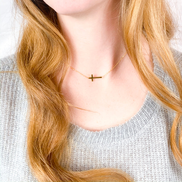 “Be Still” Side Cross Necklace-Handcrafted Affirmations